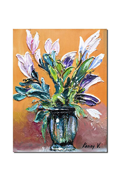 artnova Ръчно рисувана ваза с изображение на ириси, 40x30 см, акрил върху пла...