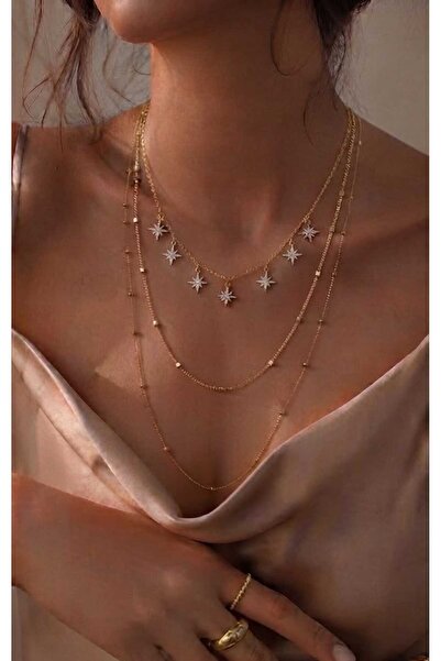 Evaa Jewelry Accessories قلادة متعددة بتصميم نجمة القطب باللون الذهبي