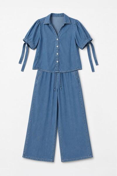 blue white Women's Light Blue Tencel Fabric Thin Comfortable Two-Piece Set