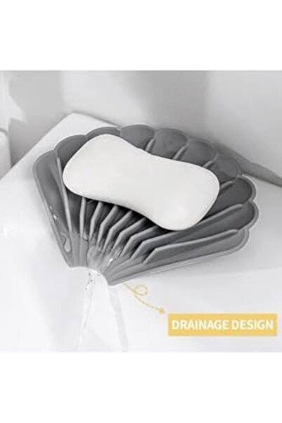 Yıldızan Balance Life Black Color Non-Slip Oyster Shaped Silicone Soap Dish S...