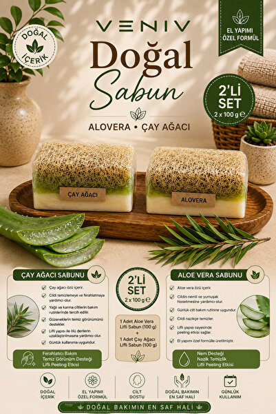 VENİV Tea Tree & Aloe Vera Extract Natural Fiber Soap Set – Handmade Special ...