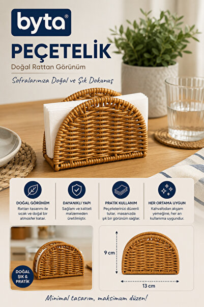 BYTA Rattan Look Napkin Holder 13X9 cm Decorative Desktop Napkin Stand