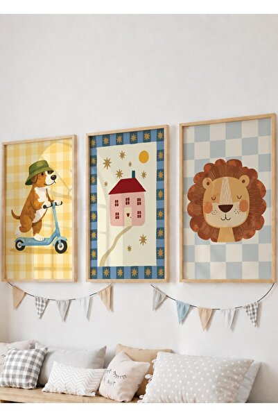 Base Concept Baby Bebek 3'lü Köpek, Ev, Aslan Bebek Çocuk Odası Poster Tablo ...