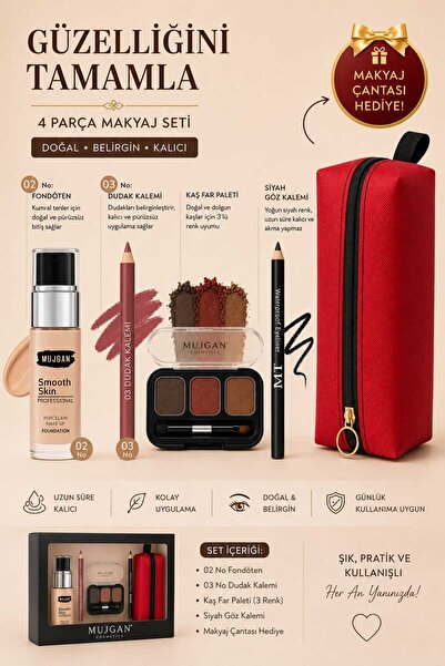 VitaMood Yaşam 4-Piece Makeup Set Foundation Lip Liner Eyebrow Shadow Black E...