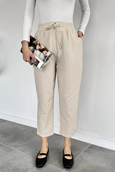 Aryena Stone Women's Elastic Waist Trousers