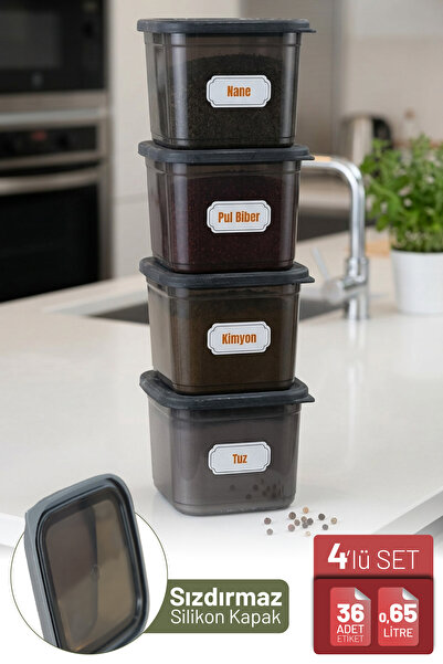 İronika 650 ml Food and Spice Storage Container Set with 4 Silicone Lids and ...