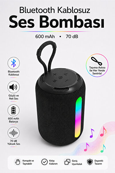 NZB Şarjlı Taşınabilir Bluetooth Hoparlör Ses Bombası RGB LED Işıklı USB Type...