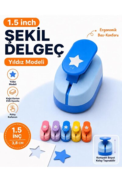 OFİSİNN Şekilli Büyük Boy Delgeç/Şekilgeç 3.8 cm Yıldız