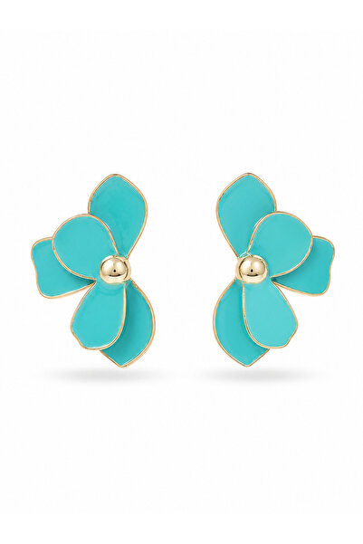 serelya Turquoise Enamel Lotus Model Brass Women's Earrings