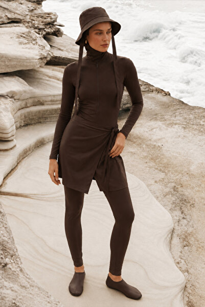 Mevra Shoreline |   Plain Brown Swimsuit Hijab Swimsuit Set of 5