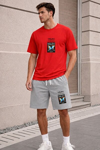 orwen life est. 2022 Unisex Oversize Printed T-Shirt Gray Shorts 2-Piece Set ...