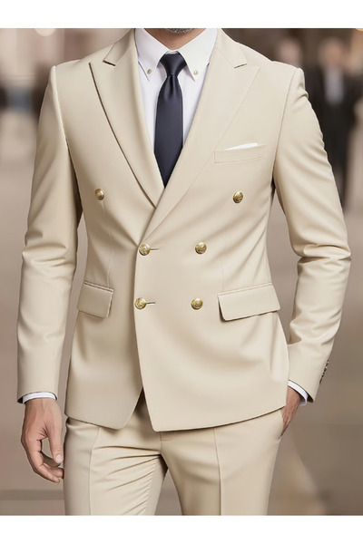 Nobrand Double-Breasted Buttoned Blazer and Suit Pants Set