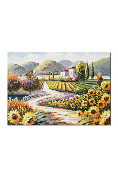artnova Tablou peisaj cu floarea soarelui pictat manual, Colt de rai, 70x50cm...