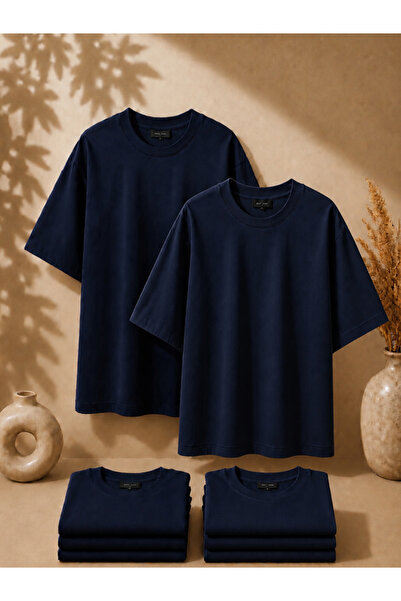 MİLANDORE 2-Pack Unisex Navy Blue-Navy Blue Oversize T-Shirt Set - Crew Neck ...
