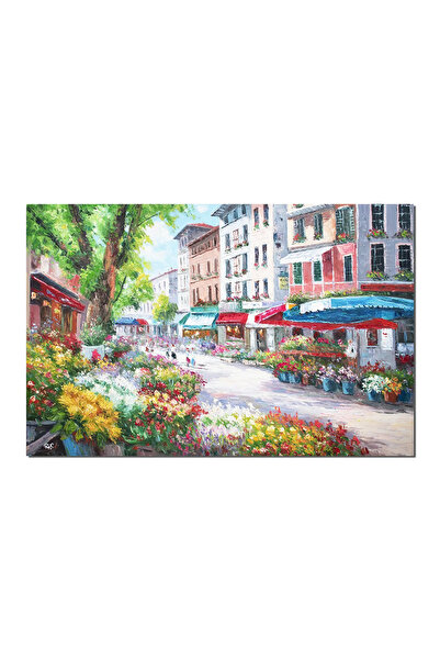artnova Гигантска ръчно рисувана картина, Парижки цветен пазар, 150x100см мас...