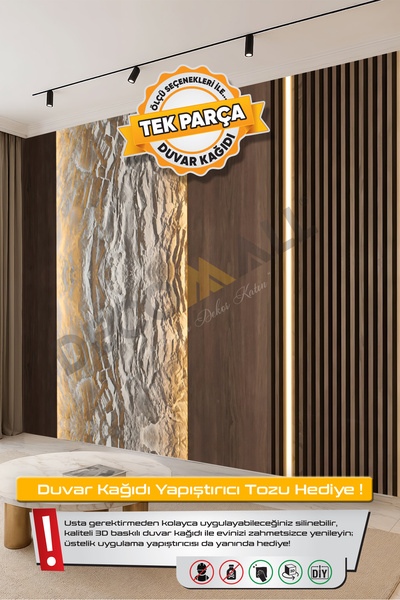 DECOMALL (TV-56) TV Arkası Duvar Kağıdı Tek Parça 3D Çita Mermer Görünümlü Sa...