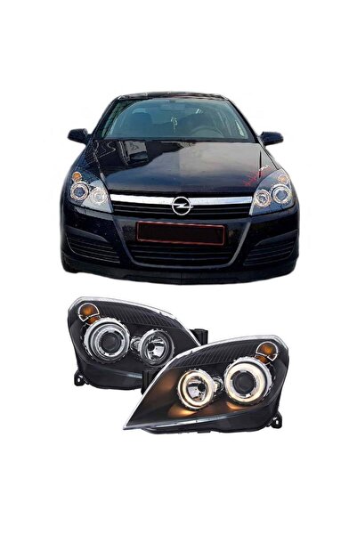 Depo Σετ Εμπρόσθιων Προβολέων για Opel Astra H 04-09 Angel Eyes Μαύρα H7/H7 μ...
