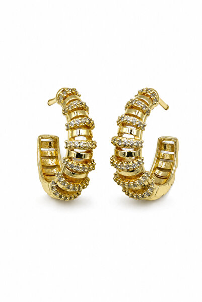 Jack Ferrero Women's Yellow Color Stone Detailed Stylish Hoop Earrings Bijout...