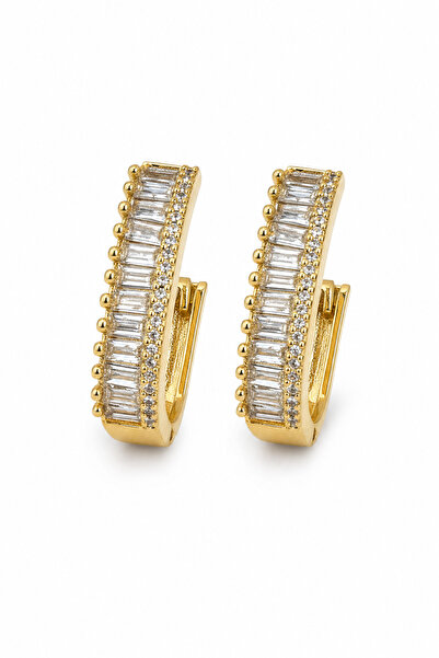 Jack Ferrero Yellow Color Stylish Hoop Earrings with Baguette and Round Stone...