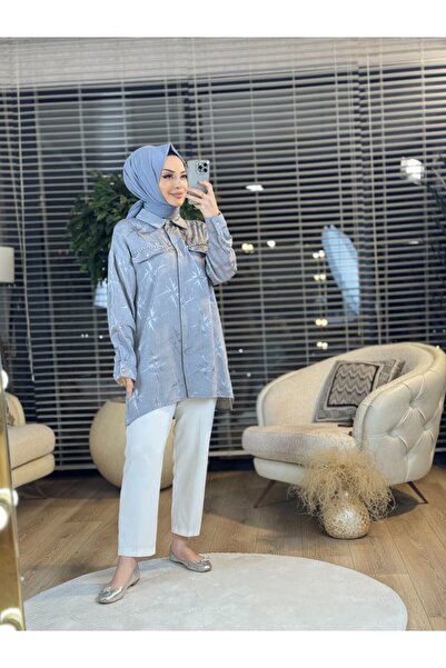 ALANURMODA 2057 Satin Self-Patterned Shirt Gray