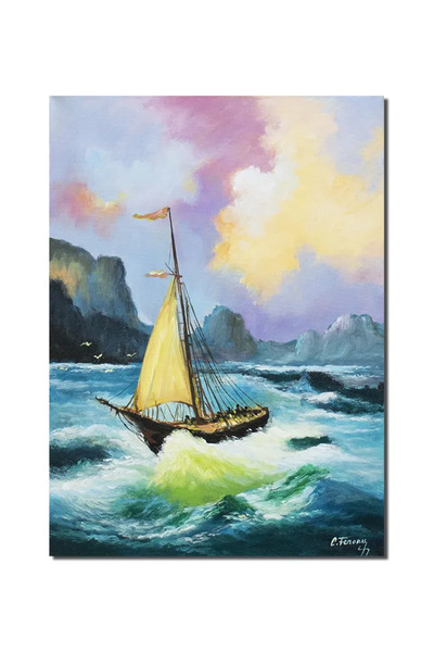 artnova Картина Ветроходна лодка на вятъра, ръчно рисувана, 70x50см, маслена ...