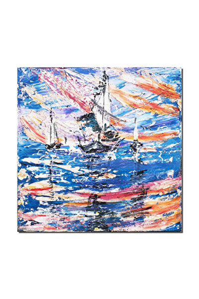 artnova Ръчно рисувана 3D картина, Ветроходи в морето, стилизирана, 30x30см а...