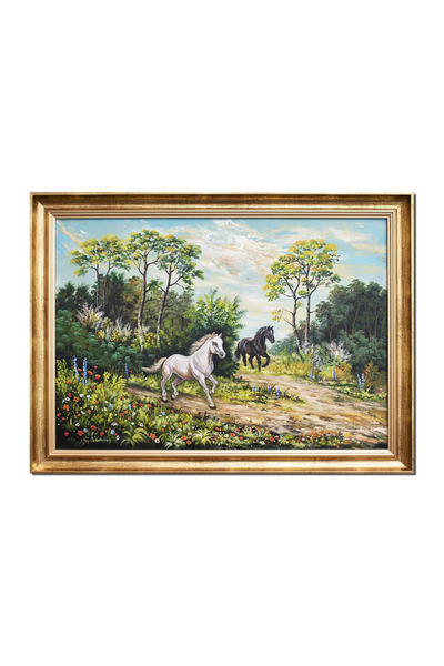 artnova Tablou cai alergand pictat manual, Libertate, 80x60cm ulei pe panza r...