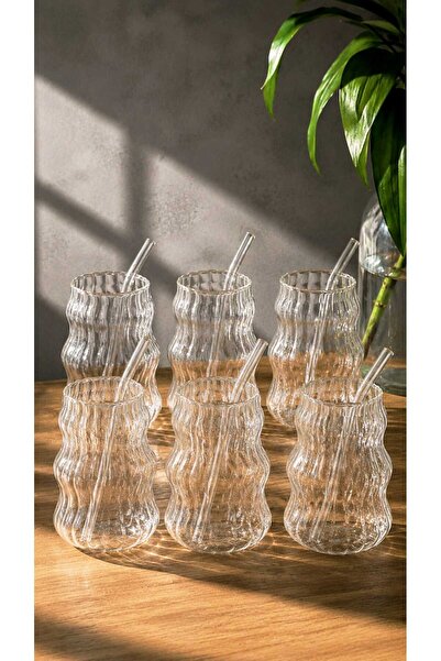Maloria Borosilikat Cam Pipetli Sukabağı Kokteyl Seti | 6'lı - 350ml