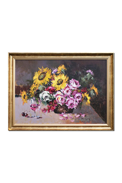 artnova Рамкирана ръчно рисувана картина със слънчогледи и рози, Честит рожде...