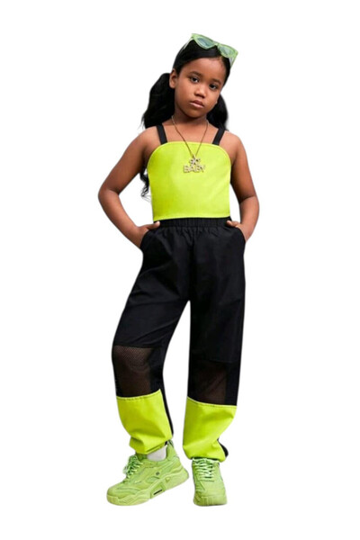 OEM Compleu fetite, negru cu verde, design street style, 8 ani, 128cm