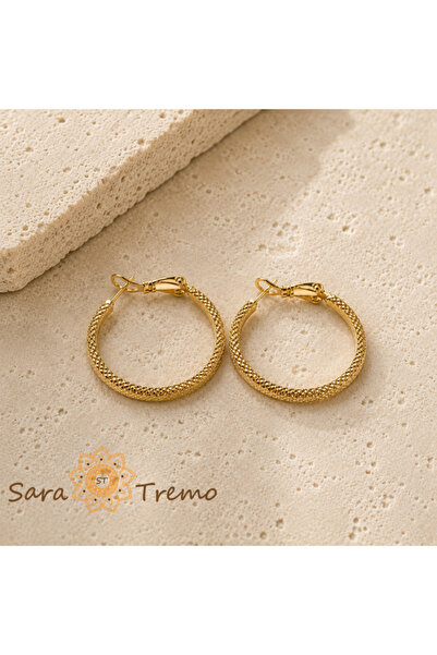 SaraTremo Cercei Maëlle – cercei rotunzi cu textură de diamant, placare tripl...