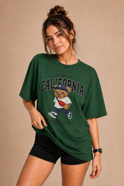 FECCY Premium California Printed Oversize Women's T-Shirt Cotton Oversize T-S...