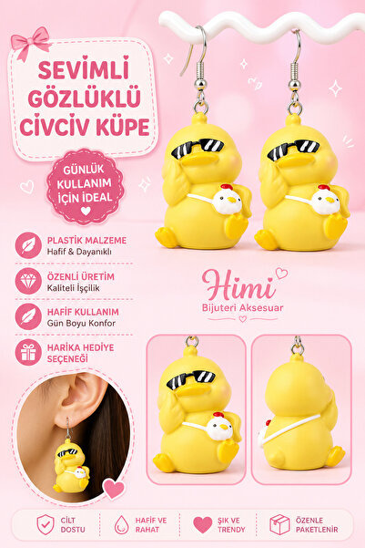 himi bijuteri aksesuar Cheerful Cute Chick with Glasses Animal Figure Dangle ...