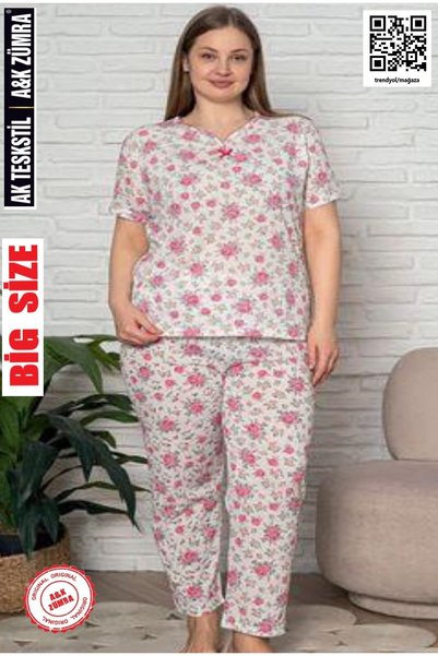 A&K ZÜMRA Set de pijamale pentru femei, cu mâneci scurte, cu model, din bumbac pieptănat