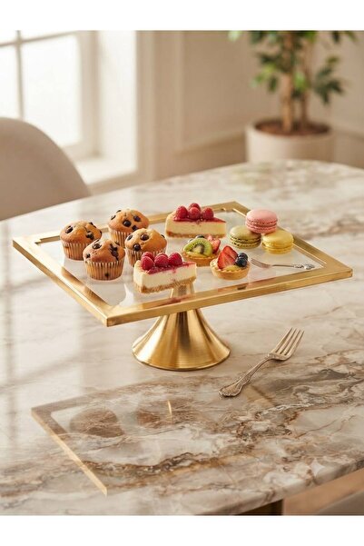 EMFA HOME Gold Footed Cake Stand Rectangular Footed Cake and Pastry Presentat...