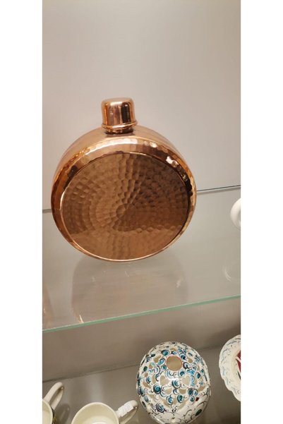 naturel glow 100% Copper Forged Water Flask Round Design Traditional Copper Flask Copper Water Bottle 14/11 cm