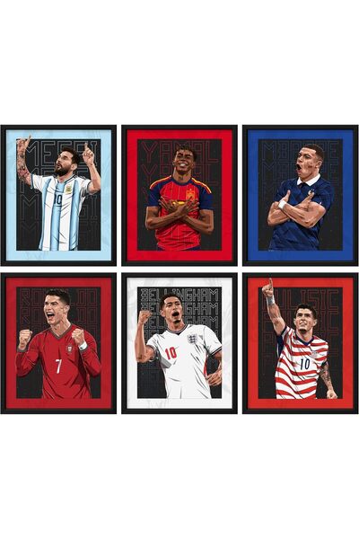 HOME MODE 6-Piece A4 Laminated Poster Set | Messi Ronaldo Mbappe Yamal Bellin...