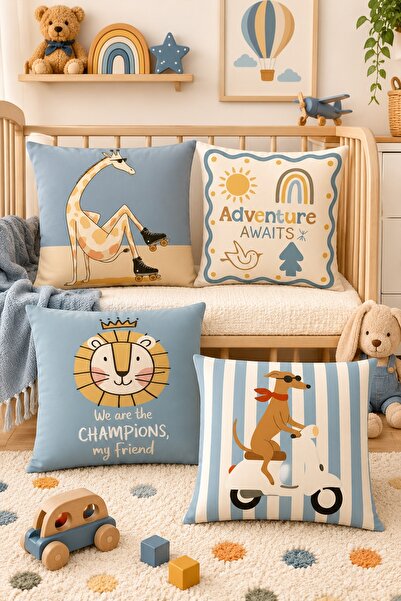 EVPANYA Traveling Animals Patterned 4-Piece Children's and Baby Pillowcase Set