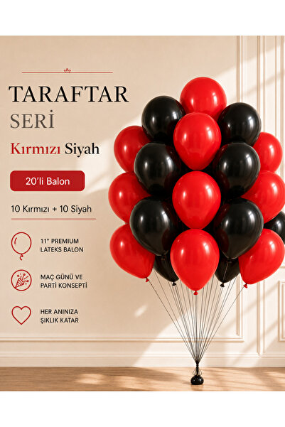 Marlon Balon Taraftar Seri Kırmızı Siyah 20’li Balon Maç Günü Doğum Günü Part...