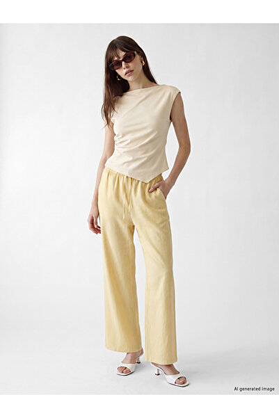 LC Waikiki بنطلون نسائي من مزيج الكتان بخصر مطاطي من TRENDLUCKY
