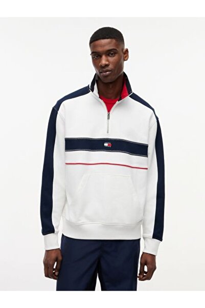 Tommy Hilfiger BEYAZ LOGOLU FERMUARLI ERKEK SWEATSHIRT