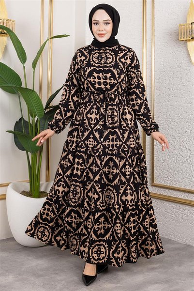 Mestore Ethnic Patterned Viscose Dress Vi̇zon
