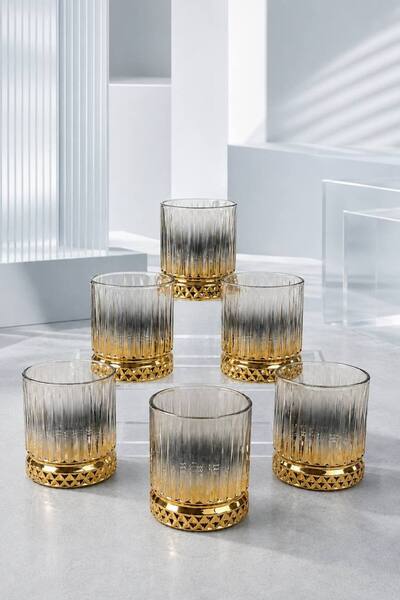FAYAT HEDİYELİK Elysia Series 6 Pieces Titanium Coated Luxury Glass Water Glasses – Dowry & Gift Set