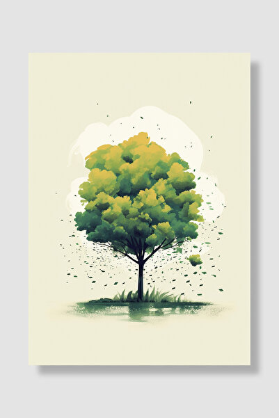 Luna Marissa Poster cu copac, copac verde, frunze căzute, ilustrație, decor d...