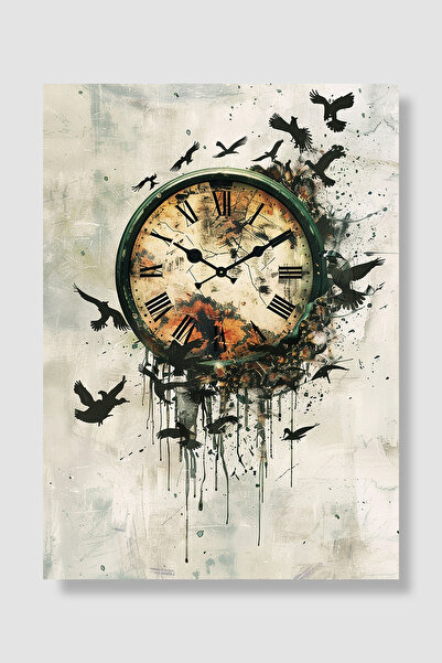 Luna Marissa Sat poster vintage zidni sat vrane grunge rimski brojevi dekorat...