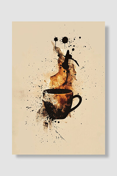 Luna Marissa Poster kafe Crna šolja kafe Tinta prskanje Bež Smeđa Grunge Deko...