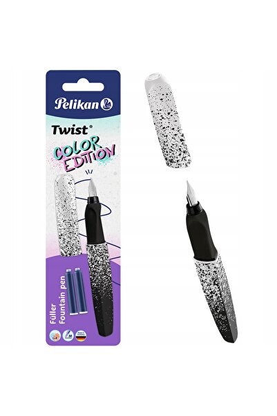 Pelikan Pix Twist, alb-negru, cu două cartușe, penita M din otel inoxidabil