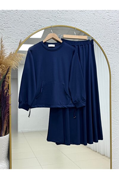 MİHRA STORE طقم تونيك داريانا كانغرو مع جيوب وتنورة ضيقة. MF1887-NL678 أزرق داكن