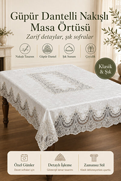 Fabrix Home Sultan Velvet French Laced Middle Knot Luxury Tablecloth 160X220 ...