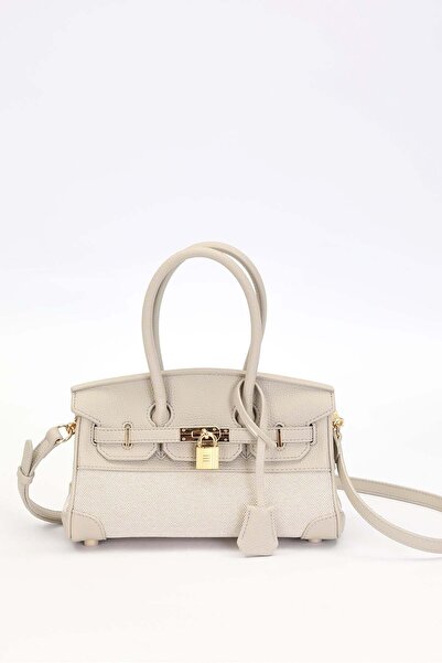 Levidor Gray Oval Lock Detail Handbag